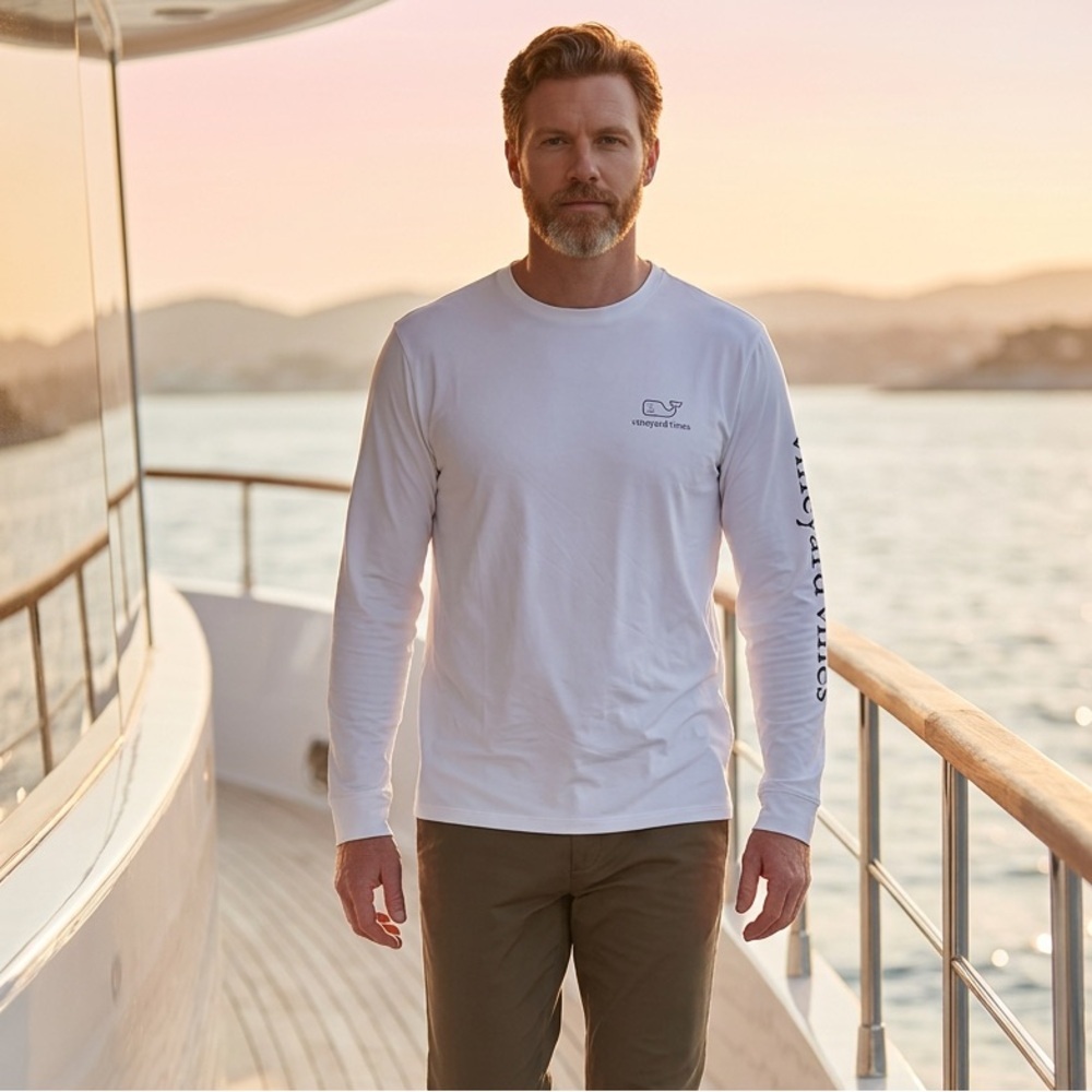 EUC Vineyard Vines Men’s White Long Sleeve Vintage Whale Active Athletic- Size L